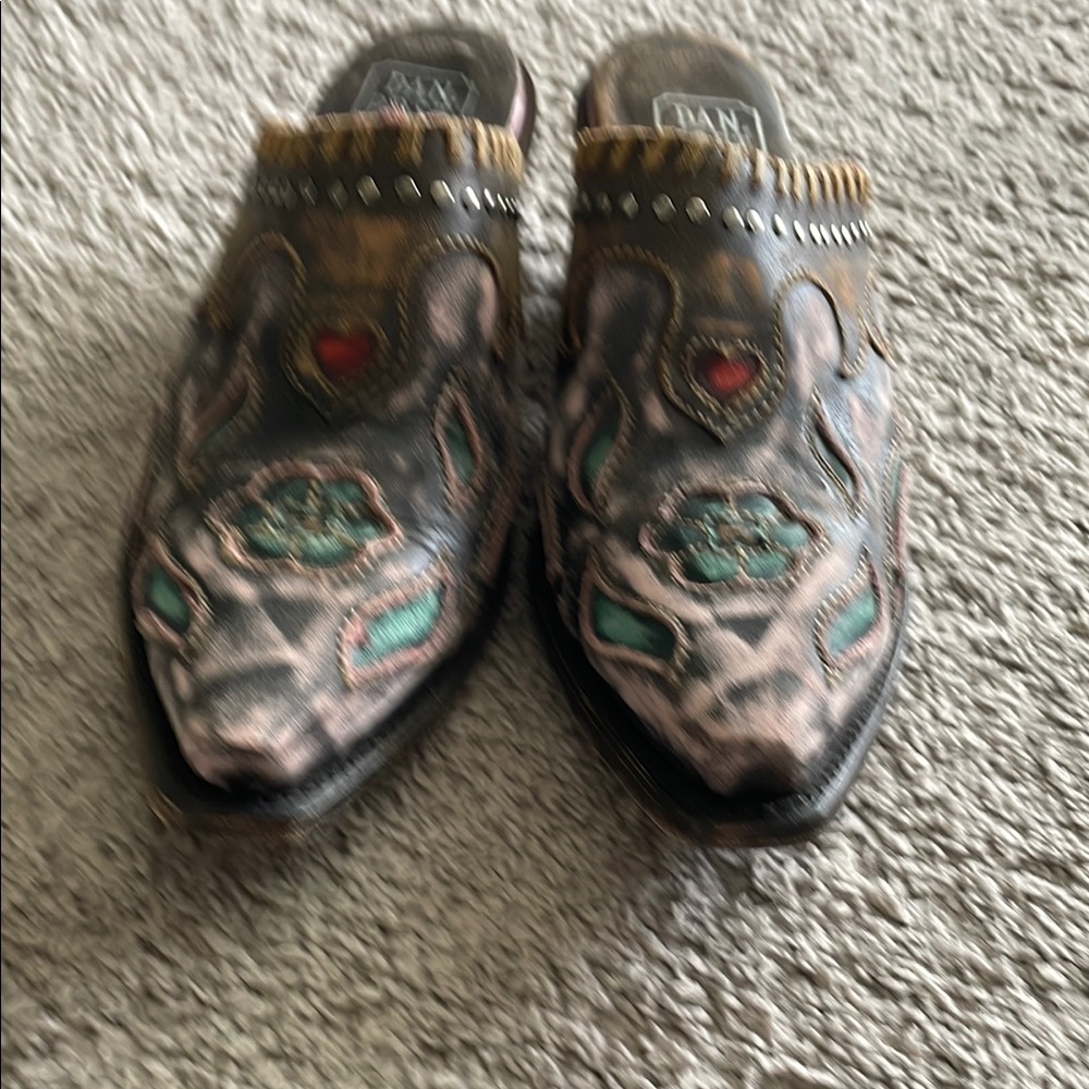 Embroidered Leather Mules with Studs by Dan Pist